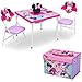 Delta Children 4-Piece Kids Furniture Set (Storage Table with 2 Chairs & Fabric Toy Box) - Ideal for Arts & Crafts, Snack Time, Homeschooling, Homework & More, Disney Minnie Mouse