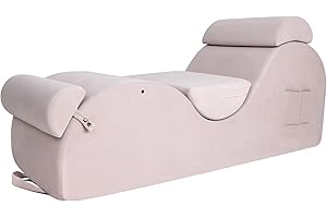 STSERT ZONE Chaise Lounge Chair for Yoga, Chaise Lounge with Headrest, Waist Pad, Foot Pad, Washable Cover Side Pockets Non-Slip Bottom, Yoga Chair for Relaxation Stretching (Pink, Large)