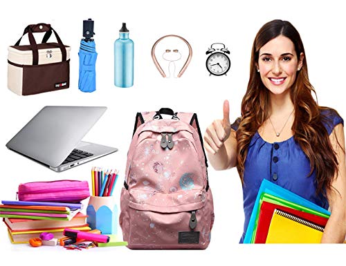 IBEILLI Girls School Backpack Cute Casual Fashionable Lightweight 15 Inch Laptop Bag for Teens Girls Students College Bookbag(Grey) (Pink)