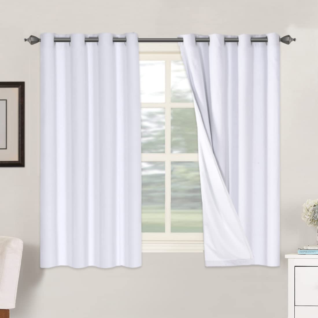 Photo 1 of ***ONLY ONE PANEL

.VERSAILTEX Linen Blackout Curtains 54 Inches Long 100% Blackout Thermal Insulated Textured Linen Look Curtain Draperies Anti-Rust Grommet, Energy Saving with White Liner, 1 Panel, Bright White