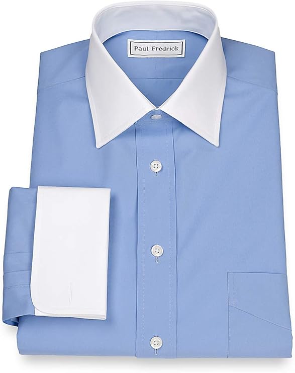 Paul Fredrick Men's Slim Fit Cotton Broadcloth White Spread Collar