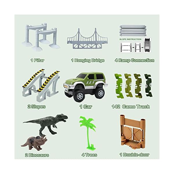 Dinosaur Toys for Boys Girls Car Race Track Flexible Dinosaur Train Track Set with Dinosaurs,Toy Car,Dino Train Race…