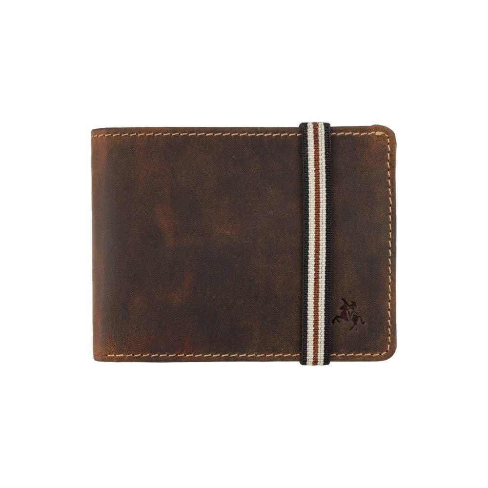 Visconti Segesta Elastic Closure Bi Fold Real Leather Tap and Go Slim Wallet Card Holder RFID (Oil Tan BN3)