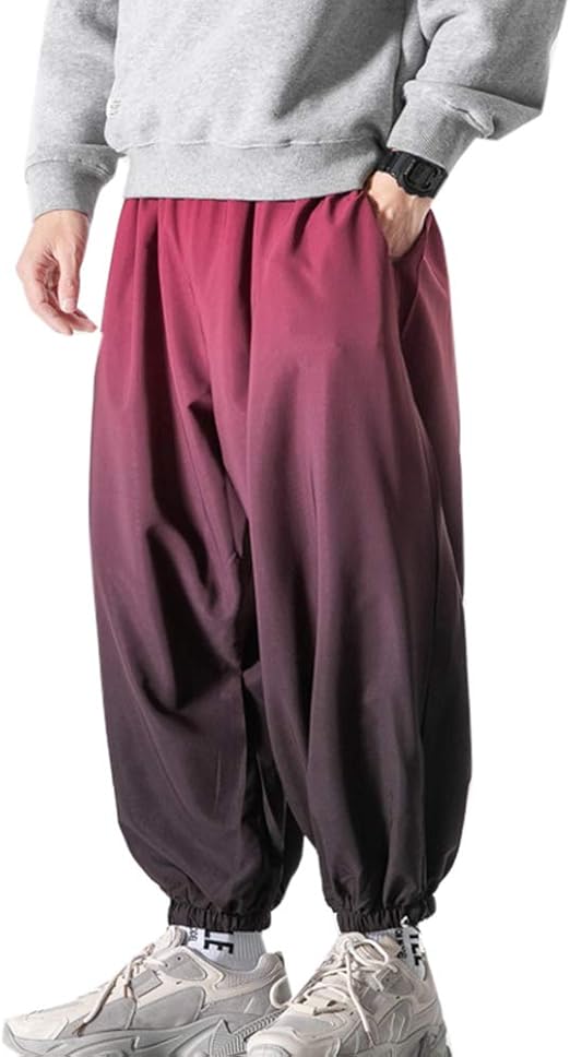 Mens Casual Harem Pants Baggy Gradient Color Wide Leg Joggers Trousers