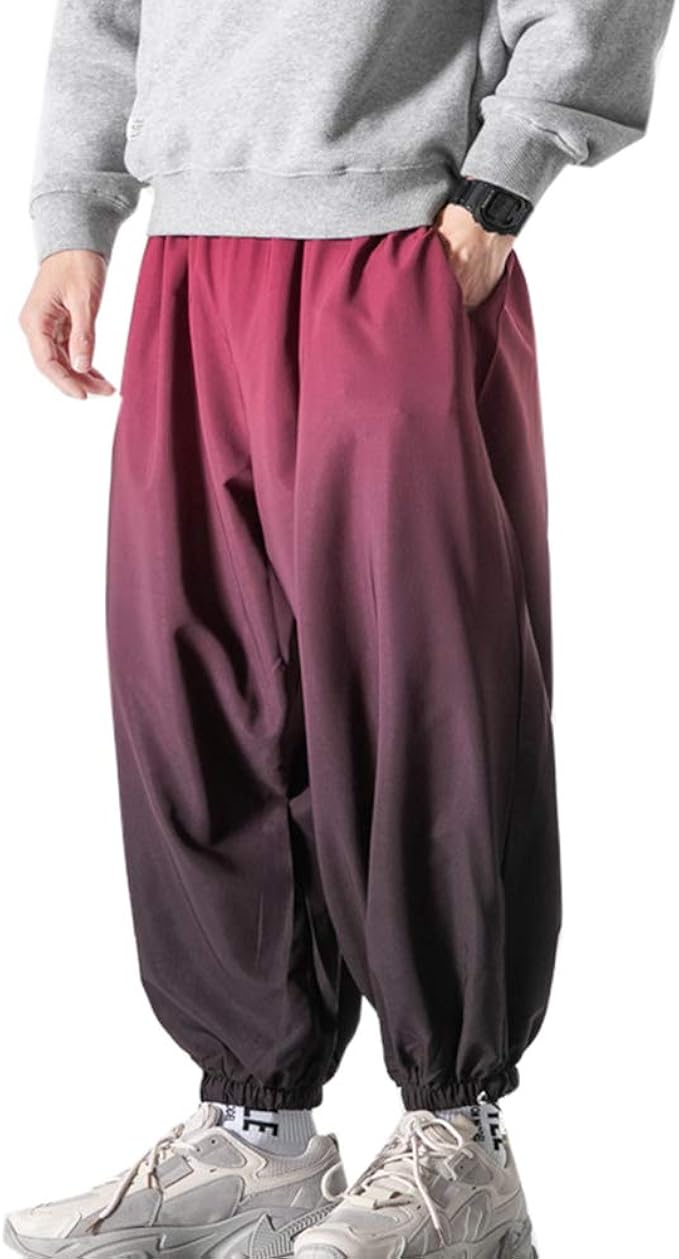 Mens Casual Harem Pants Baggy Gradient Color Wide Leg Joggers Trousers