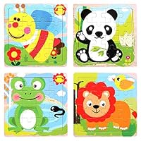 Preschool Jigsaw Puzzles,4 Pack Animals Wooden Puzzle Set,16 Pieces Kids Puzzles for Learning Educational Birthday Gift