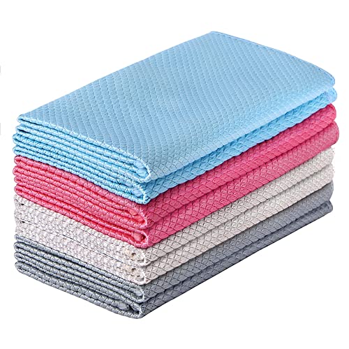 Bersiler Nanoscale Cleaning Cloth Streak Free Fish Scale Microfiber 12\'\'x16\'\' Pack of 8 - Easy Clean Lints Free for Windows Glasses Dish