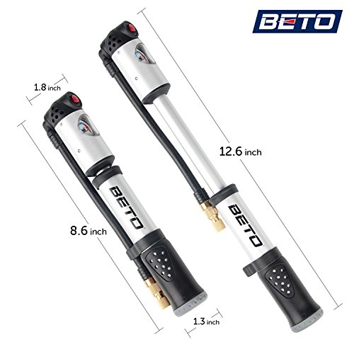beto 2 in 1 Shock Tire 2-Stage Mini Pump, High Pressure 300 Psi / 21 Bar for Presta, Schrader Mountain Bike Road Bicycle- Mounting Bracket Included (White)