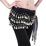 Sessy Bee Women's Hip Scarf With Gold Coins Wrap Belt Chiffon Belly Dance Skirt