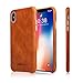 JISONCASE iPhone X Leather Case, for Apple iPhone X Genuine Leather Case iPhone 10 Back Cover Grip Shell Cases with Metallic Buttons, Brown (TC-IPX-05A20)