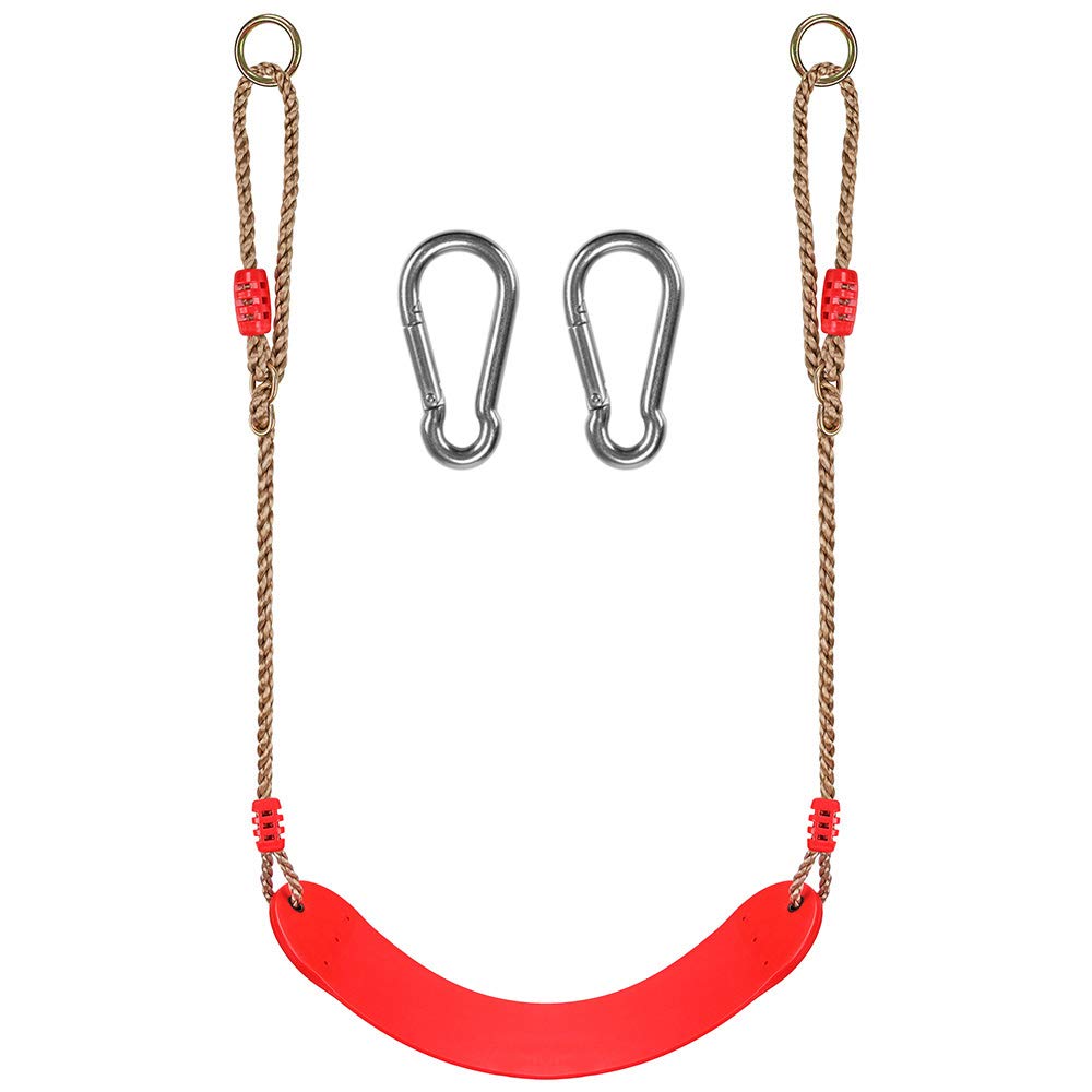 WAREMAID Child Swing Seat, EVA Soft Plastic Non Slip Hanging Tree Swing Seat with Snap Hook, Length Adjustable Rope, Swing Set for Kid Indoor Outdoor Playground Backyard, 43x17cm, Red