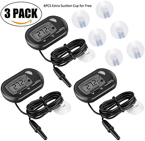 JANSANE Aquarium Thermometer Digital LCD Underwater for Fish Tank Reptile Terrarium Small 3 Pack with 12 Pcs Suction Cups