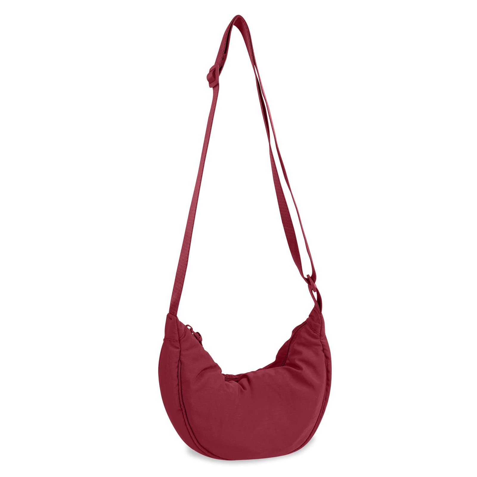 Photo 1 of Nylon Crescent Crossbody Bag for Women Purses Trendy Men,Small Travel Sling Bag Hobo,Lightweight Fanny Pack with Zipper Adjustable Strap,Round Soft Shoulder Pouch Bag for Everyday Use Sport(Wine Red)