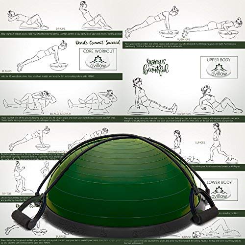 Ovillow Yoga Exercise Ball, Premium Pro Balance Trainer Half Yoga Ball in Army Green Color is a Complete DIY KIT for Yoga & Balance Training with Instruction Manual