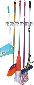 Home Basics Mop and Broom Hanging Organizer with Six Hooks [Misc.]