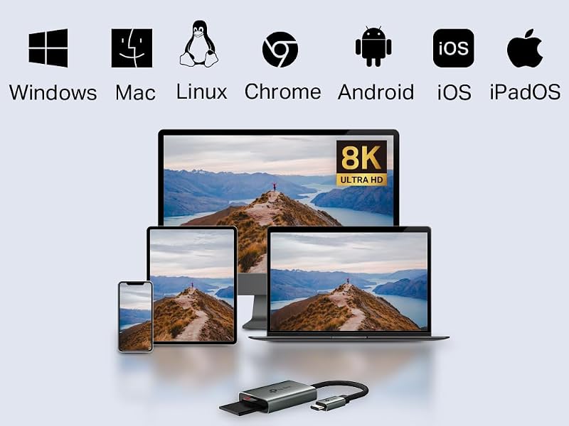 UA440C USB Type-C auf SD-Kartenleser, Plug und Play, 3 × Schnellere Datenübertragung, Unterstützt Speicherkarten bis zu 2 TB, Kompatibel mit Mac, Windows, iPadOS, iOS, Android und Linux