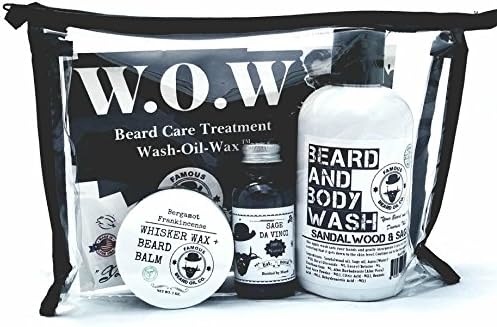 Famous Beard Oil Hydrating Beard Care WOW Kit Sage Da Vinci - Includes Beard Balm, Beard Oil and Beard and Body Wash