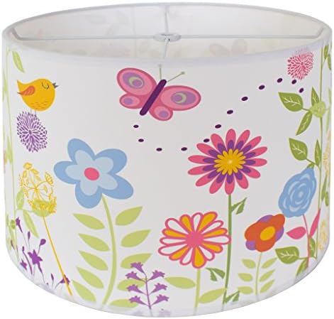 Firefly Kids Lighting - Flowers &amp; Birdies Table Lamp Shade, Hardback Shade, Unlined White Interior, White Finish Spider Filter Frame