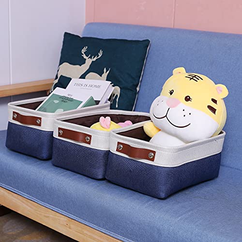 Storage Basket Bins [6 Pack] Decorative Baskets for Organizing, Canvas Storage Bin with Handles for Shelves, Toys, Office, Nursery, Navy Blue Cloth Baskets for Gifts Empty 11.8 x 7.8 x 5.1 inch