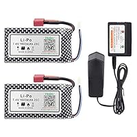 Hosim 2pcs 7.4V 1600mAh 25C T Connector Li-Polymer Rechargeable Battery Pack and 1pcs Balance Charger, Li-Po Rechargeable Battery for Hosim 9125 Truggy High Speed Truck Accessory Supplies