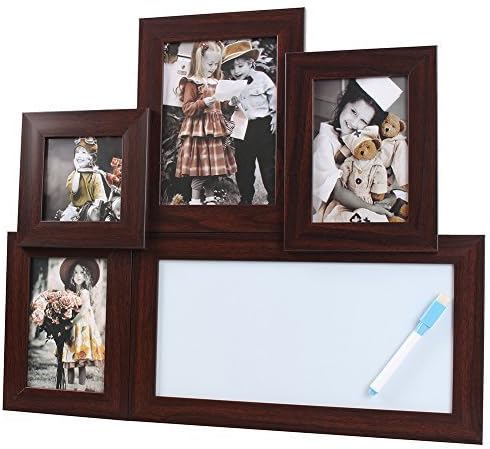EC TEK Wooden effect Multi-dimensional 4+1 Opening Collage Wall Hanging Picture Frame with notepad (Darkwood)