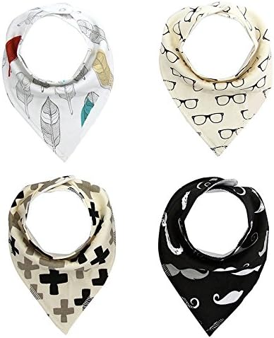 AlJoLife 4 Pack Soft and Absorbent, Hypoallergenic 100% Organic Cotton Baby Bandana Drool Bibs with Snap Newborn Registry Gift Set for Drooling and Teething Feeding (KSJ2)