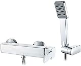 Ibergrif Gold Square Shower Mixer Tap Hand Shower Hose Holder Chrome view 1