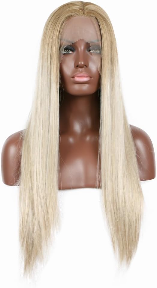 Blonde Lace Front Wigs for Women Long Straight Dark Blonde Ombre Pastel Blonde Synthetic Wig Heat Resistant Fiber Hair Wigs 24" - Image 3