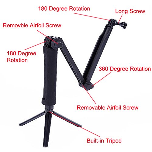 3-Way Selfie Stick, Walway Foldable Extendable Handheld Grip Arm Monopod Pole Tripod for GOPRO HERO 6/ 5/ 5 Session/ 4 Session/ 4/ 3+/ 3/ 2/1 and Action Cameras with Long Handle Screw