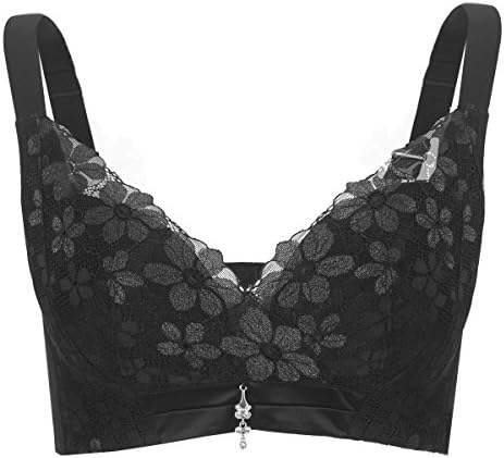 Women's Lace Comfort Strap Full Figure Support Minimizer Wire Free Bra 32DD/70E, Black