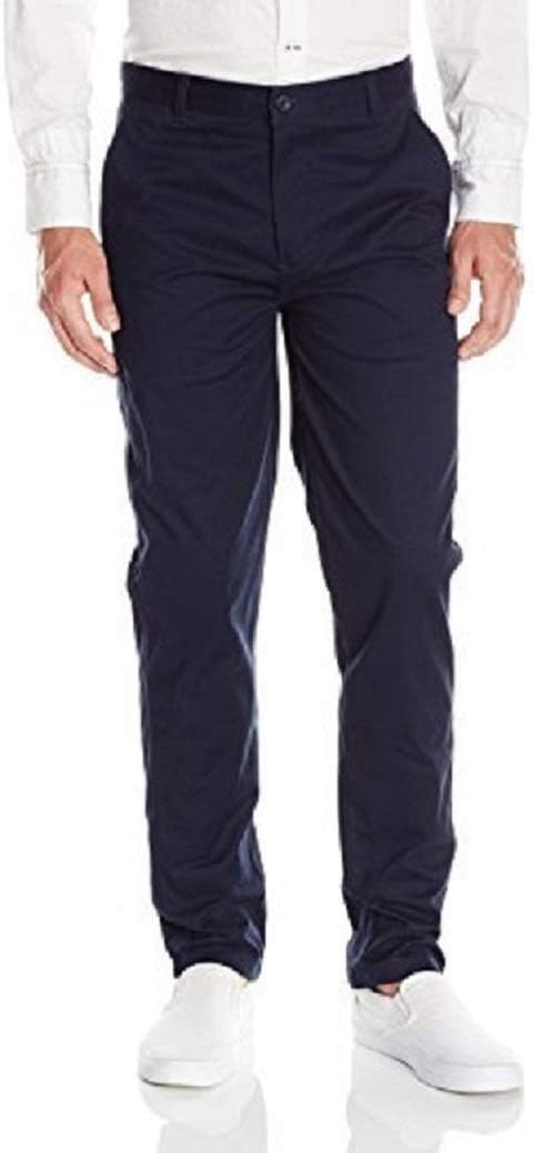 IZOD Uniform Men's Young Modern Fit Flat Front Twill Pant, Navy, 30x32
