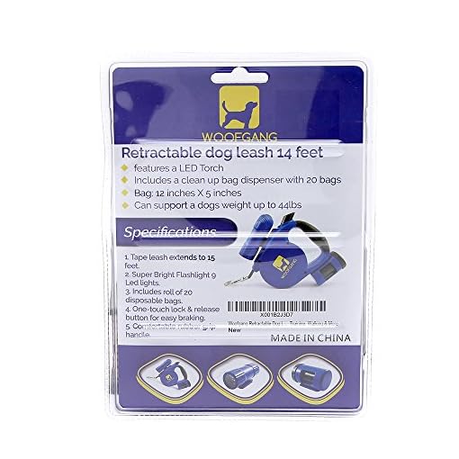 Woofgang Retractable Dog Leash With Bright LED Light & Poop Bag