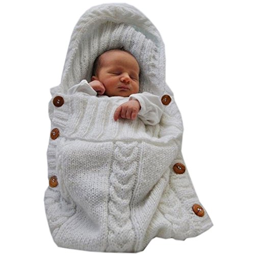 Olpchee Large Size Baby Kids Toddler Sleeping Bags of Wool Knit Wrap Swaddle Blankets for 0-12 Month Newborn Baby (White)