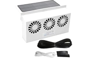KACEPAR White Solar Power Car Exhaust Fan w/3 Air Outlet, Window Mount Car Radiator Cooling Fan for Car, Cooling Solar Auto Ventilation Fan Portable Safe Auto Air Vent Radiator
