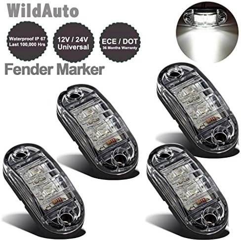 WildAuto 2.5" Side Marker - Clearance Light - Waterproof - 2 Diodes 12V/24V - Oval LED - for Truck Trailer - 4Pcs (Clear)