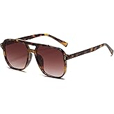 PORADAY Retro Aviator Sunglasses for Women Men Trendy Classic 70s Square Frame Sun Glasses Vintage Aviators Shades