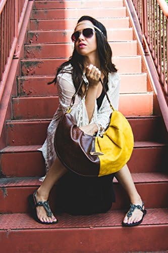Mustard Yellow Suede and Alligator Vegan Leather Hobo Bag