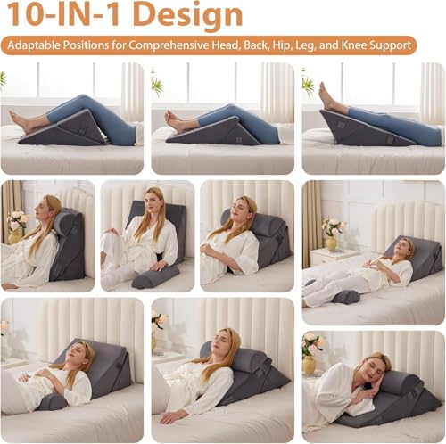 Bed Wedge Pillow Set, Adjustable Wedge Pillow Headboard (3Pcs Grey)