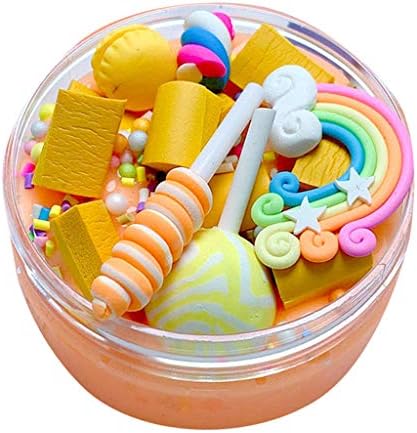 Fluffy Slime Surprise Rainbow Charms Clear Slime Beautiful Color Lollipop Slime Kids Relief Stress Toy DIY Toys for Kids and Adult Squishies Toy (100ml)