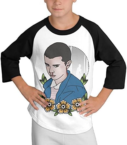 Tishop Stranger Things Teenager Boy 3/4 Sleeve Raglan T-shirt Black M
