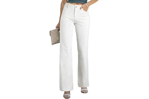 Sidefeel Women's Wide Leg Jeans Casual High Waisted Straight Zimbaplatinum Denim Pants with Pockets