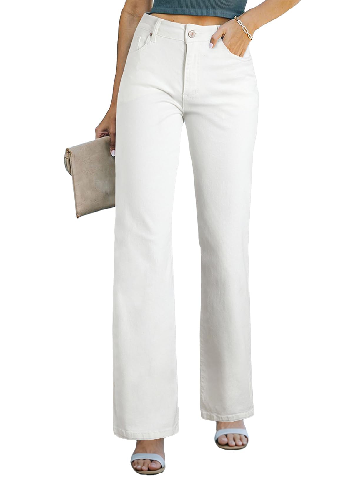 Photo 1 of Sidefeel Women's White Jeans Wide Leg Jeans Woman Casual High Waisted Straight Leg Denim Pants Size 6