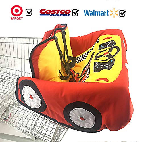 Gift Box Packing, 2-in-1 Shopping Cart & High Chair Cover for Baby with Portable Bag âœ® 5 Point Safety Harness System âœ® Universal Fit All Shopping Cart Seats&Restaurant Highchairs âœ® Cute Car (Red)