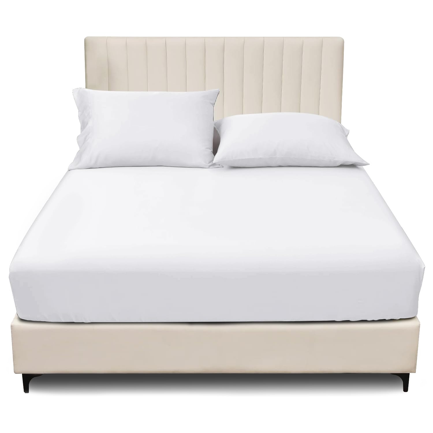 Plain Fitted Sheets - Polycotton 25cm Deep Fitted Sheets (150x200 cm) - Breathable, Anti Allergic Bottom Sheets - Elastic Corner Bed Sheet King Size - White
