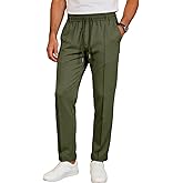 QOSOQ Mens Casual Chino Pants Elastic Waist Lightweight Trousers Classic-Fit Pants with Pockets