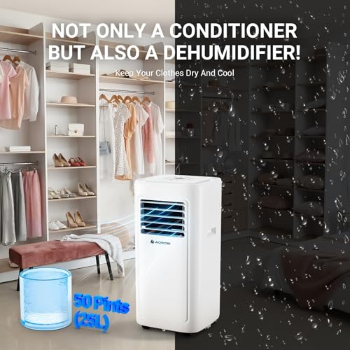 AAOBOSI Portable Air Conditioner, 8000 BTU Portable AC Units for Room up to 182 Sq.Ft, 4-in-1 AC Cooler with LED Display/24Hrs Timer, Installation Kit for Home, Office, Dorm