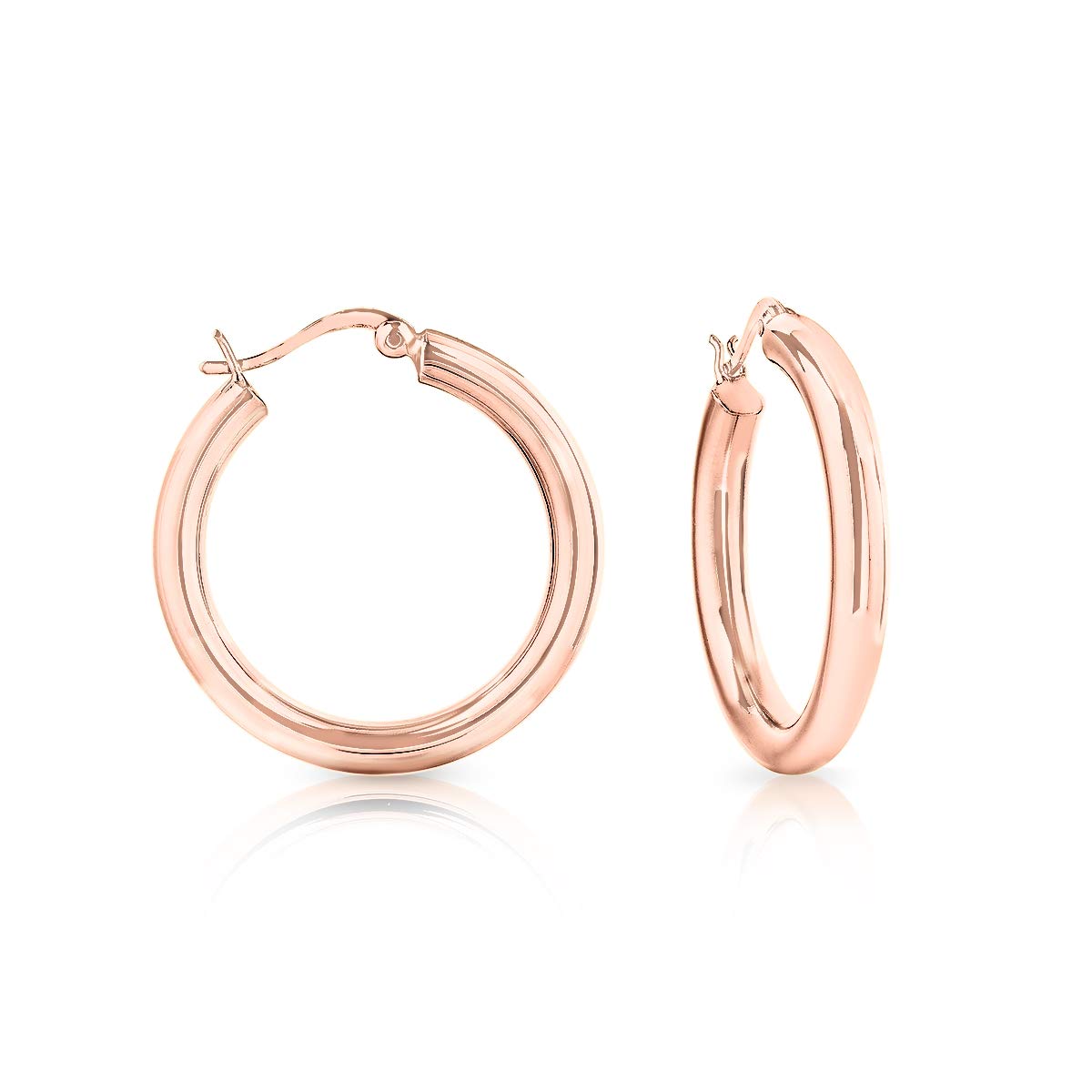 DTPSilver - 925 Sterling Silver Rose Gold Plated Creole Hoops Earrings - Thickness 4 mm - Diameter 30 mm