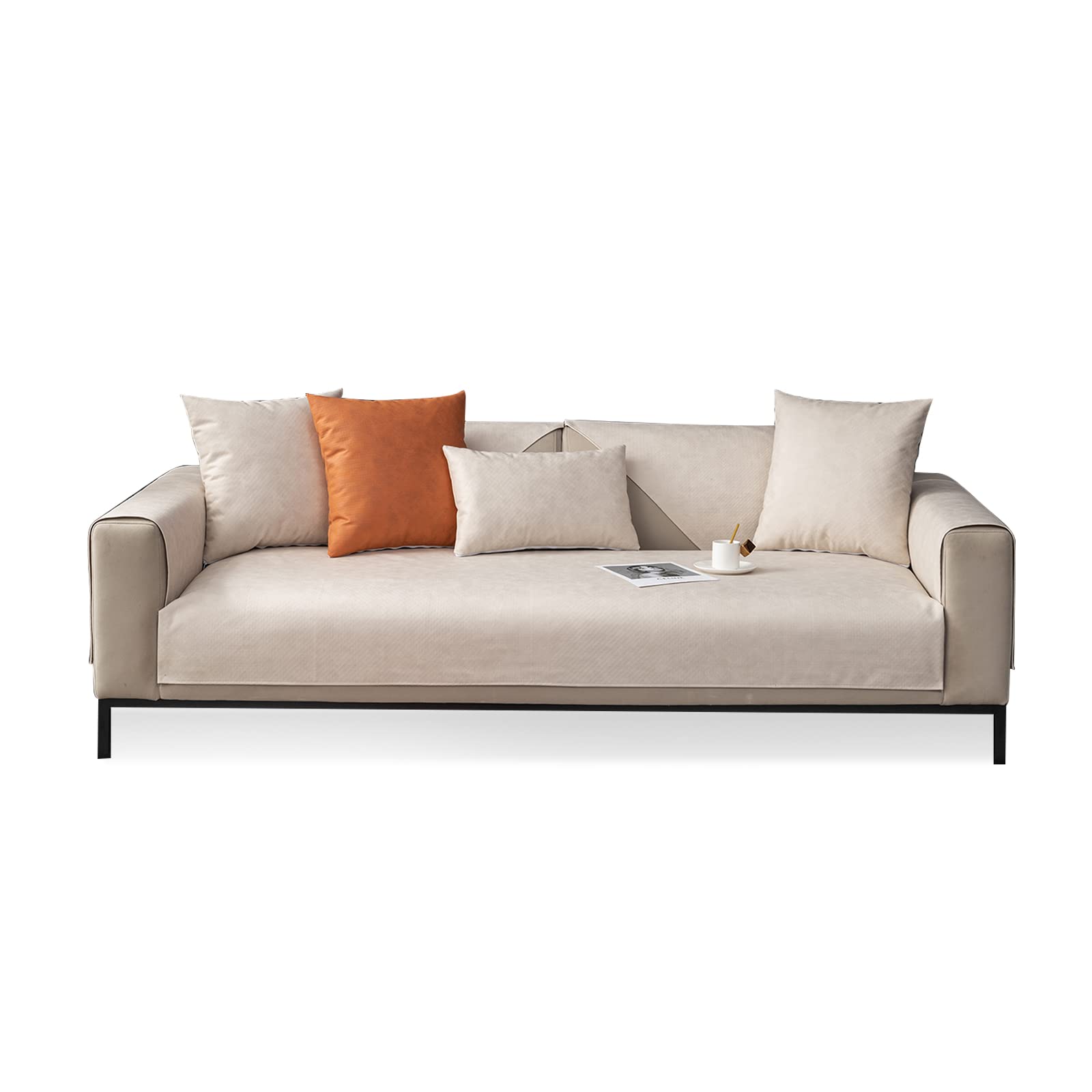 VanderHOME Comfortable and Hardwearing Sofa Covers Waterproof Sofa Covers Scratch and Stain Resistant Flexible Furniture Soft Protective Covers Pet Friendly 90 * 210cm Beige-seat cover （1 PC）