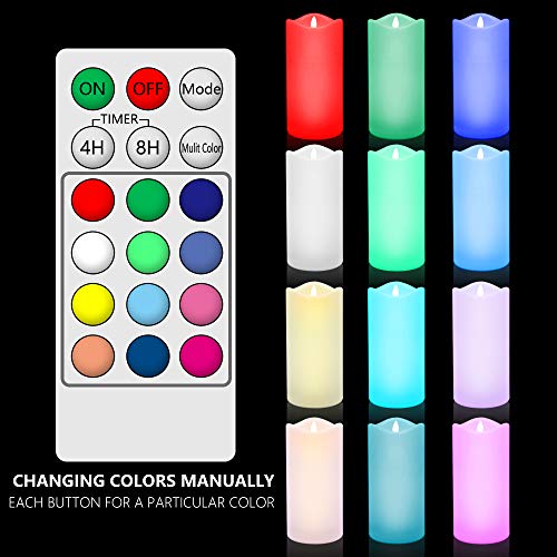 LED Flameless Candles, ANKO Multi Color Changing Battery Operated; Ivory Wax Melted Edges Candles with Timer and Remote Control (Set of 3)