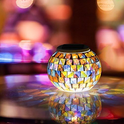 Gearmax® Mosaic Glass Ball Garden Lights, Color Changing Table Lamps, Solar Lights for Party Yard Home Decoration